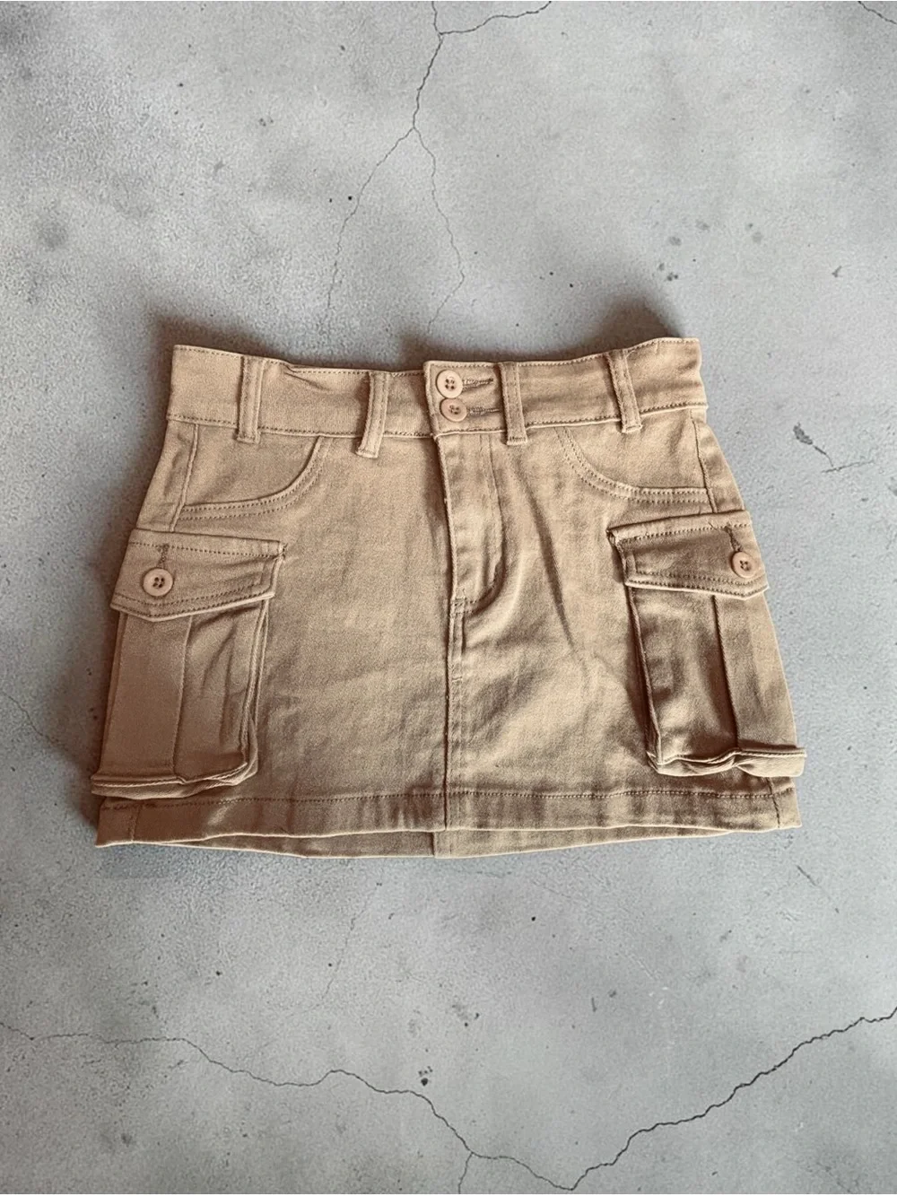SHEIN ICON Khaki Cargo Pocket Denim Mini Skirt